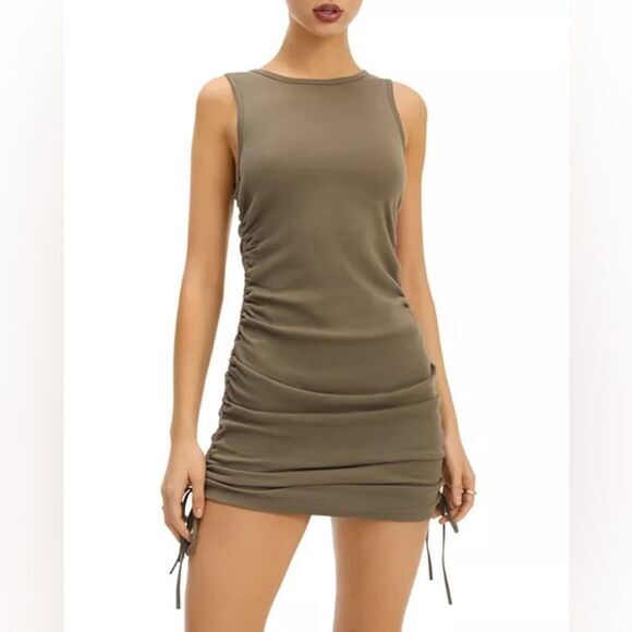 GOOD AMERICAN Ruched Mini Tank Dress in Green NWT - Picture 1 of 7
